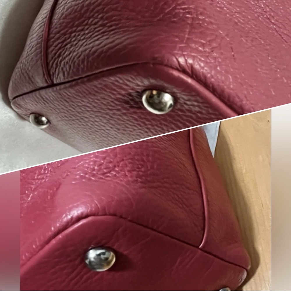 FURLA Appaloosa Bag - Raspberry/Dark Pink Pebbled Leather Large Tote Purse - Picture 13 of 16